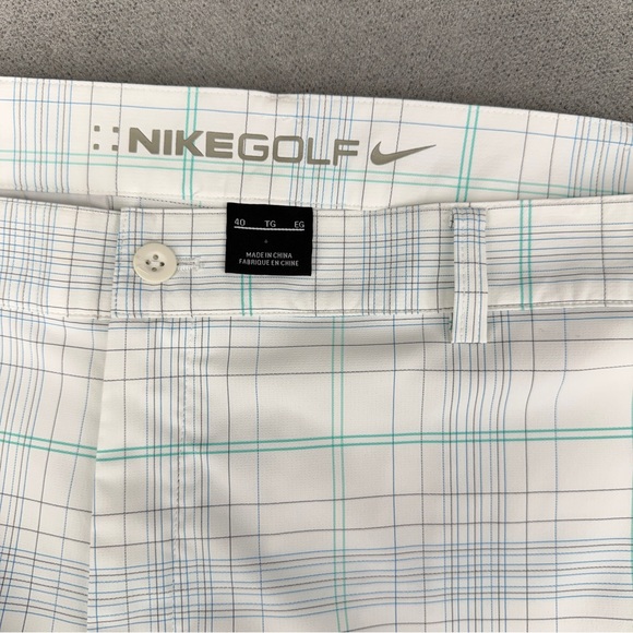 Nike Golf Shorts Mens 40 White Bermuda Plaid Stretch Performance Long 11” Inseam - Picture 10 of 13